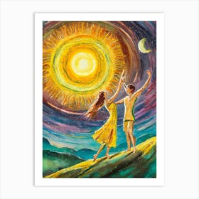 A Celestial Dance Between The Sun And The Moon Art Print