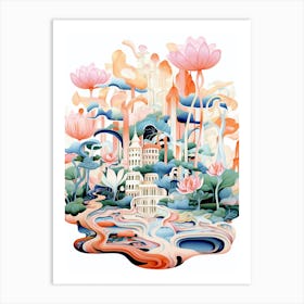 Lotusland Usa Garden Modern Illustration 4 Art Print