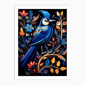 Folk Bird Illustration Blue Jay 2 Art Print