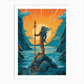  A Retro Poster Of Poseidon Holding A Trident 2 Art Print