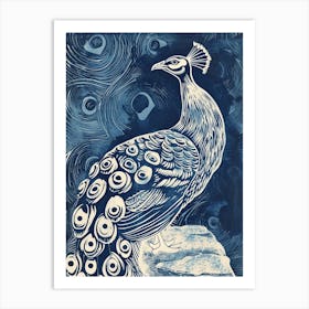 Peacock On A Rock Linocut Inspired 2 Art Print
