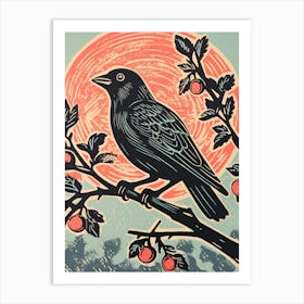 Vintage Bird Linocut Cowbird 3 Art Print