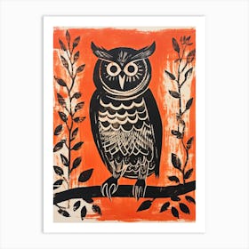Owl, Woodblock Animal  Drawing 4 Art Print