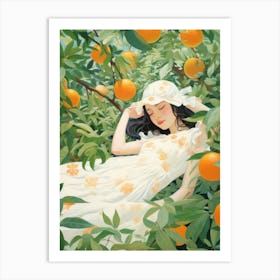 Girl In An Orange Tree Art Print