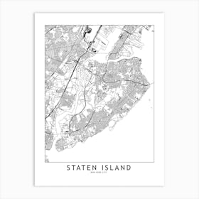Staten Island White Map Art Print