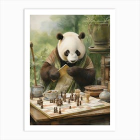 Panda Art Playing Chess Watercolour 2 Art Print