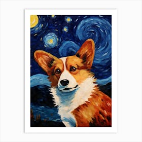 Corgi Starry Night Dog Portrait Art Print