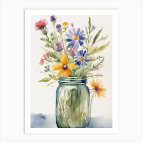 Wildflowers In A Mason Jar Art Print