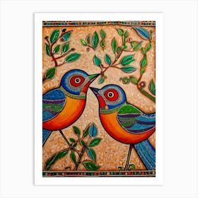 Default Traditional Madhubani Style Painting Of Birds On A Tex 0 Art Print