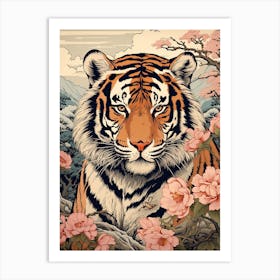 Tiger Animal Drawing In The Style Of Ukiyo E 2 Art Print
