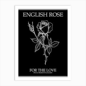 English Rose Black And White Line Drawing 24 Poster Inverted Art Print