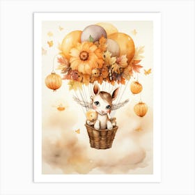 Unicorn Flying With Autumn Fall Pumpkins And Balloons Watercolour Nursery 4 Art Print