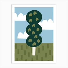 Tree In The Field With Clouds Artwork Naïf Art Print