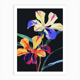 Neon Flowers On Black Wild Pansy 2 Art Print