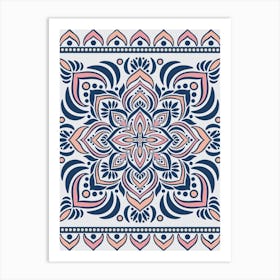 WA240018 - Elegant Navy and Peach Mandala - Intricate Bohemian Design Art Print