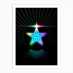 Neon Geometric Glyph in Candy Blue and Pink with Rainbow Sparkle on Black n.0423 Art Print