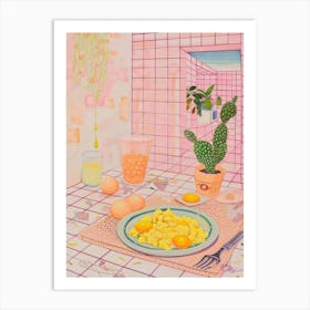 Pink Breakfast Food Scrambled Eggs 3 Art Print