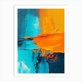 Abstract Oil Painting Art Background Features Vibrant Orange And Cyan Oil Colors Art Print