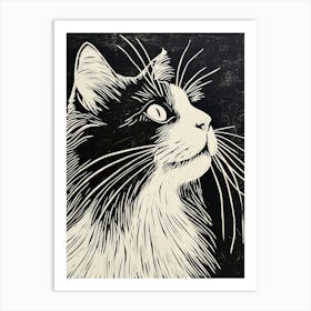 Norwegian Forest Cat Linocut Blockprint 8 Art Print