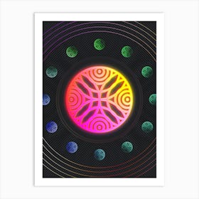 Neon Geometric Glyph Abstract in Pink and Yellow Circle Array on Black n.0341 Art Print