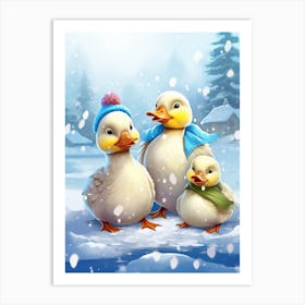 Winter Duckling Family Animated 1 Art Print