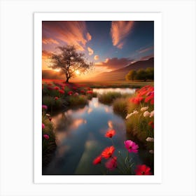 Sunset In The Meadow Art Print