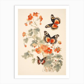 Butterfly Floral Japanese Style Painting 4 Art Print