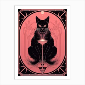 The Hierophant Tarot Card, Black Cat In Pink 0 Art Print