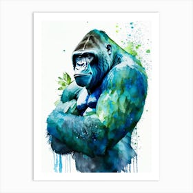 Gorilla Holding Arms Up Gorillas Mosaic Watercolour 2 Art Print