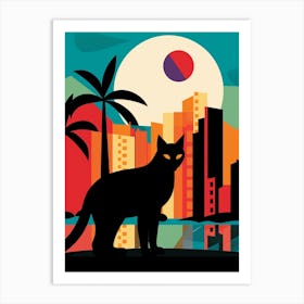 Miami, United States Skyline With A Cat 0 Art Print