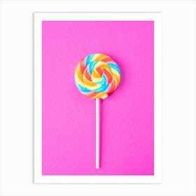 Rainbow colored lolly on a bright pink background - food photography great for a kids room by Christa Stroo Photography Art Print