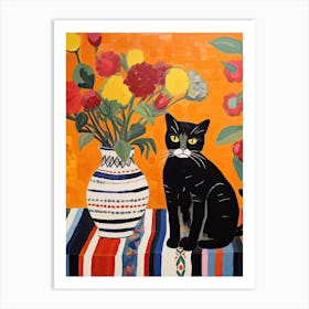 Poppy Flower Vase And A Cat, A Painting In The Style Of Matisse 2 Art Print