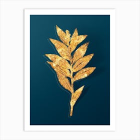 Vintage Smilacina Stellata Botanical in Gold on Teal Blue n.0221 Art Print