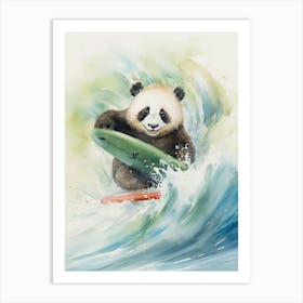 Panda Art Surfing Watercolour 2 Art Print