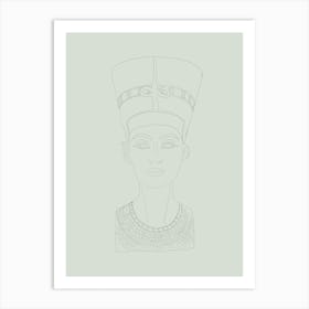 Bust of Nefertiti Line Drawing - Green Art Print