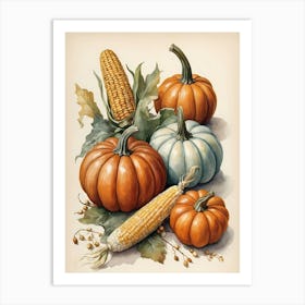 Holiday Illustration With Pumpkins, Corn, And Vegetables (5) Art Print