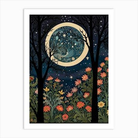 Moonlight In The Forest Style William Morris 1 Art Print 4 Art Print