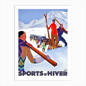 Skiing In France, Vintage Travel Poster Art Print