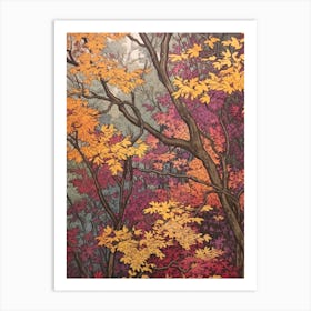 Redbud 1 Vintage Autumn Tree Print  Art Print