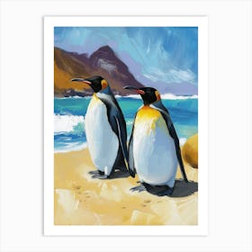 King Penguin Sea Lion Island Colour Block Painting 1 Art Print