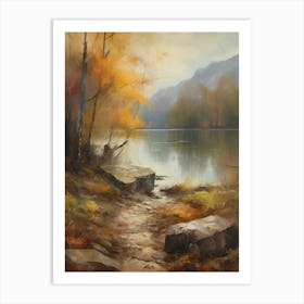 Autumn Lake,Forest Lake, Vintage Oil Painting, Farmhouse Wall Decorations, Antique Landscape, Vintage Landscape Oil Painting.2 1 Art Print