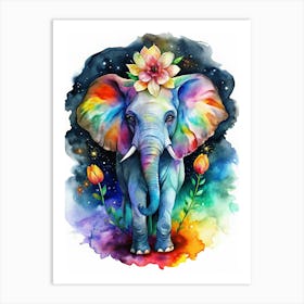 Elephant With Flowers 2 Art Print