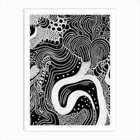 Wavy Sketch In Black And White Line Art 22 Art Print