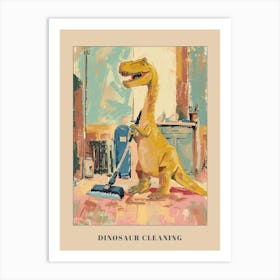 Pastel Dinosaur Cleaning The House Poster Art Print