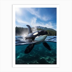 Aqua Blue Realistic Orca Whale Spraying Water Art Print