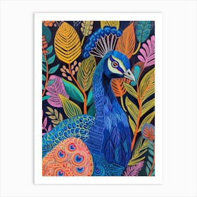 Folky Floral Peacock Portrait 3 Art Print