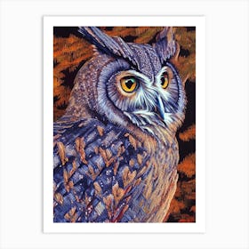 Eastern Screech Owl Pointillism Bird Art Print
