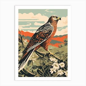 Vintage Bird Linocut Harrier 1 Art Print