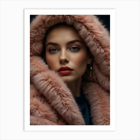 Beautiful Woman In Pink Fur Coat Art Print