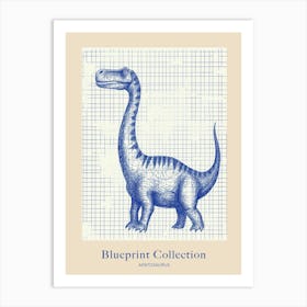 Apatosaurus Dinosaur Blue Print Sketch 3 Poster Art Print